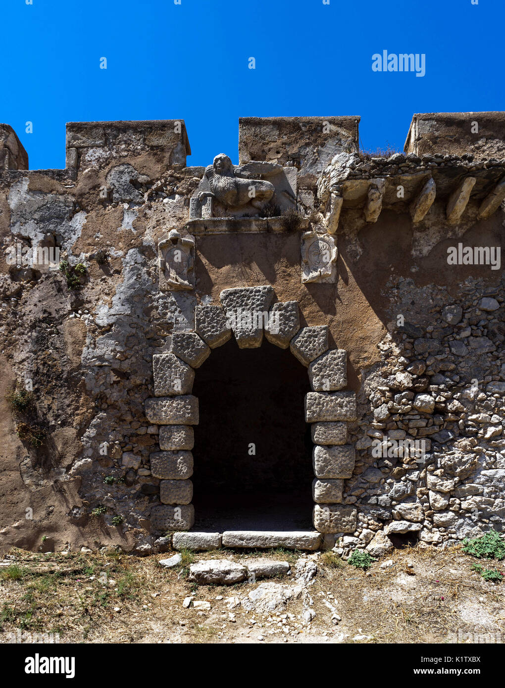 Palazzo bizantino ingresso, ik Kythira Island, Grecia, Europa Foto Stock