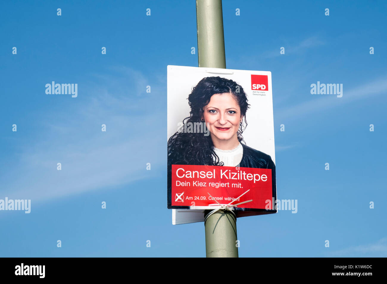 Cartellone elettorale per il DOCUP, Partito Social Democratico dell'Europa, party a Berlino Germania Agosto 2017. Foto Stock