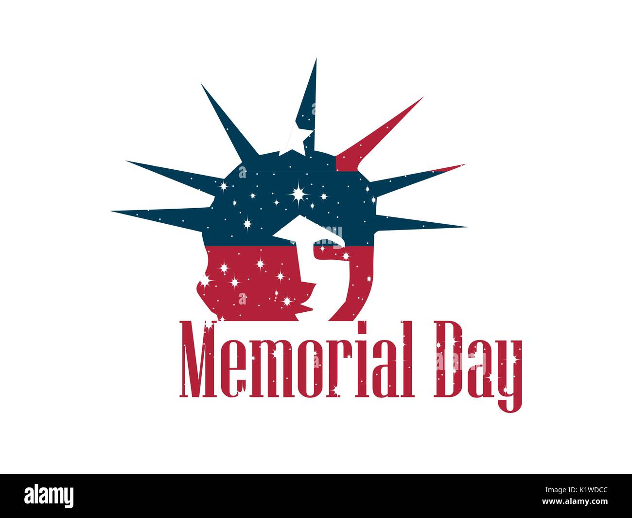 Il Memorial Day. Statua della Libertà su uno sfondo bianco. Modello di pagina di intestazione. Illustrazione Vettoriale Illustrazione Vettoriale