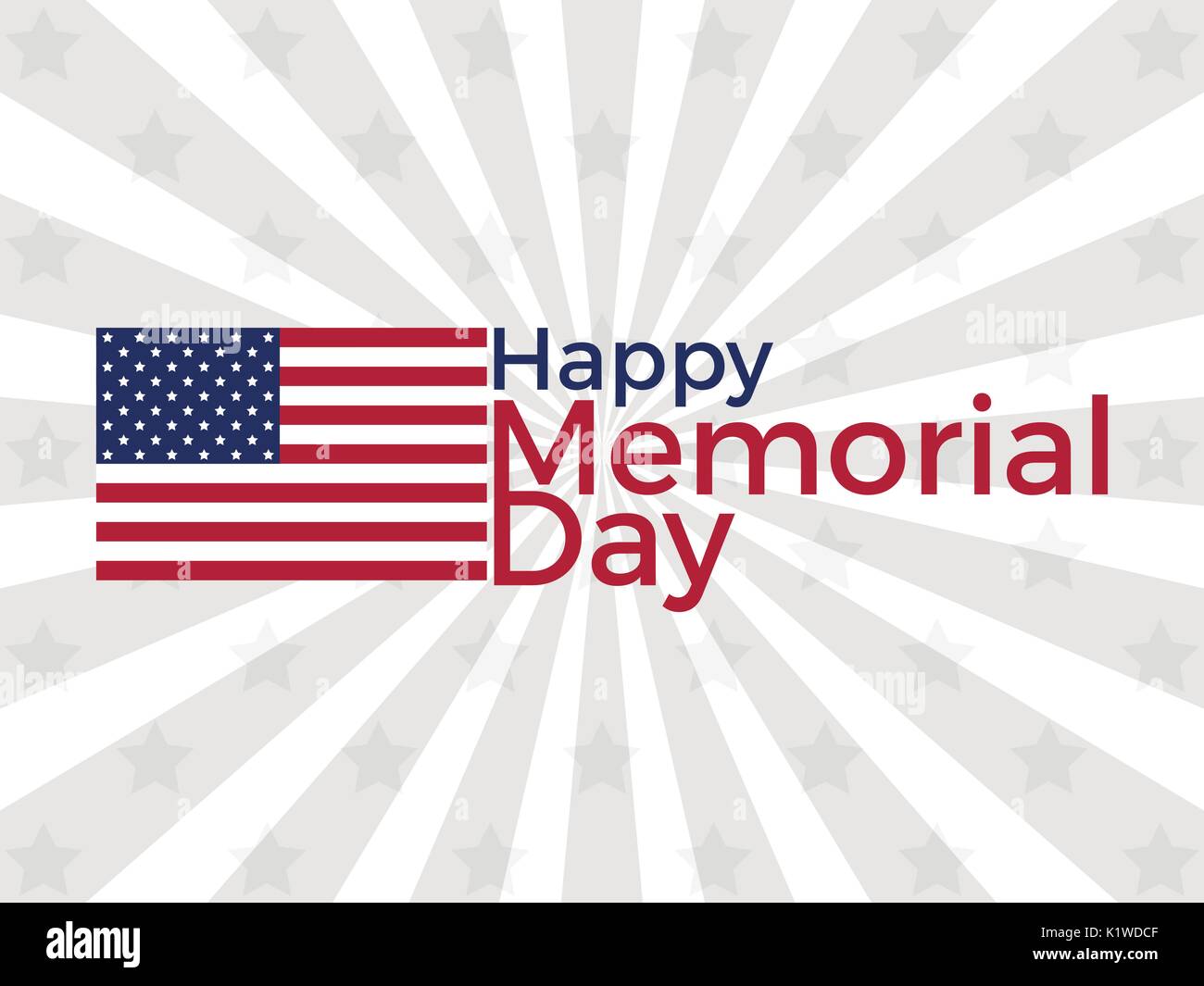 Happy Memorial Day. Bandiera americana con il testo sullo sfondo dei raggi. Illustrazione Vettoriale Illustrazione Vettoriale