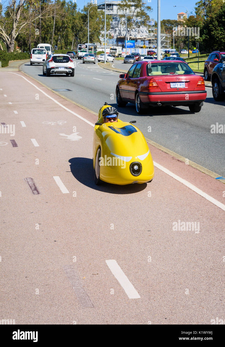 Human Powered Vehicle lungo un doppio percorso di utilizzo in Perth, Western Australia Foto Stock
