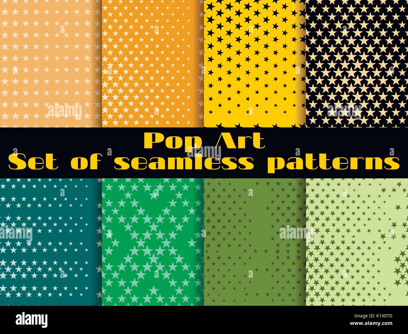 Stelle, Pop Art seamless pattern sfondo. Imposta illustrazione vettoriale. Illustrazione Vettoriale