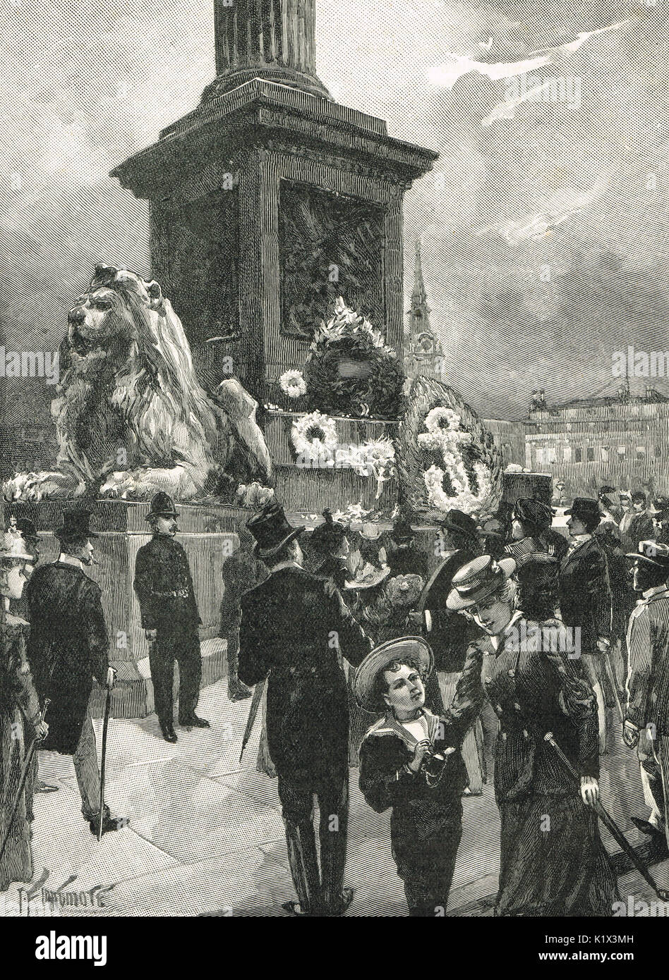 Nelson giorno, una scena in Trafalgar Square, 21 Ottobre 1895 Foto Stock