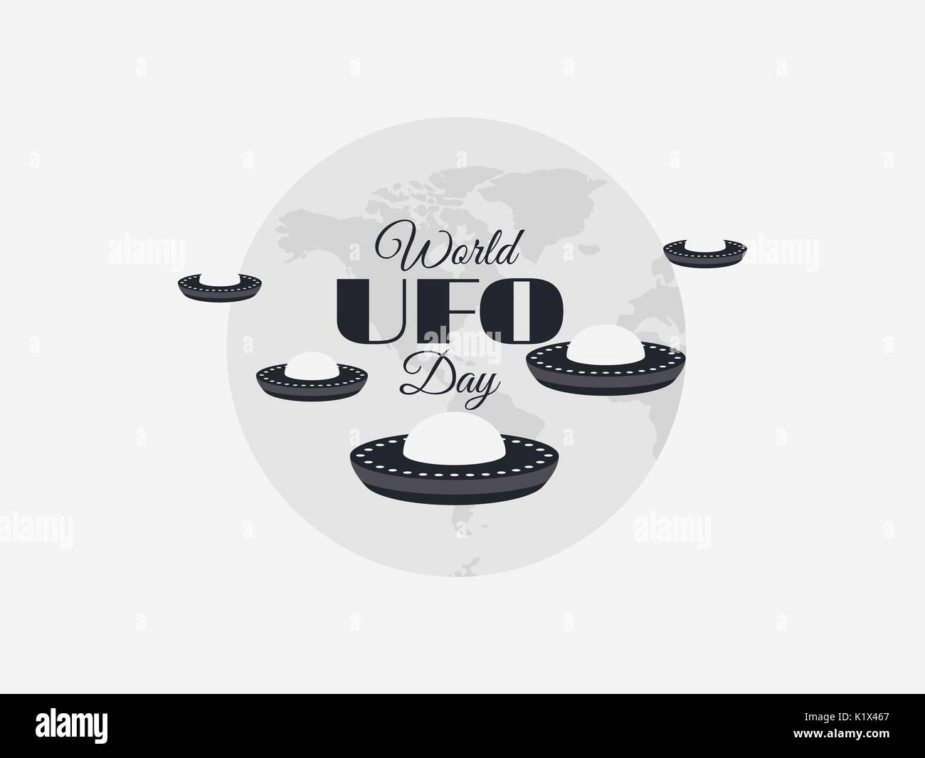 Mondo giorno UFO, per il pianeta e per la navicella spaziale. Flying Saucer. Icona di UFO illustrazione vettoriale. Illustrazione Vettoriale