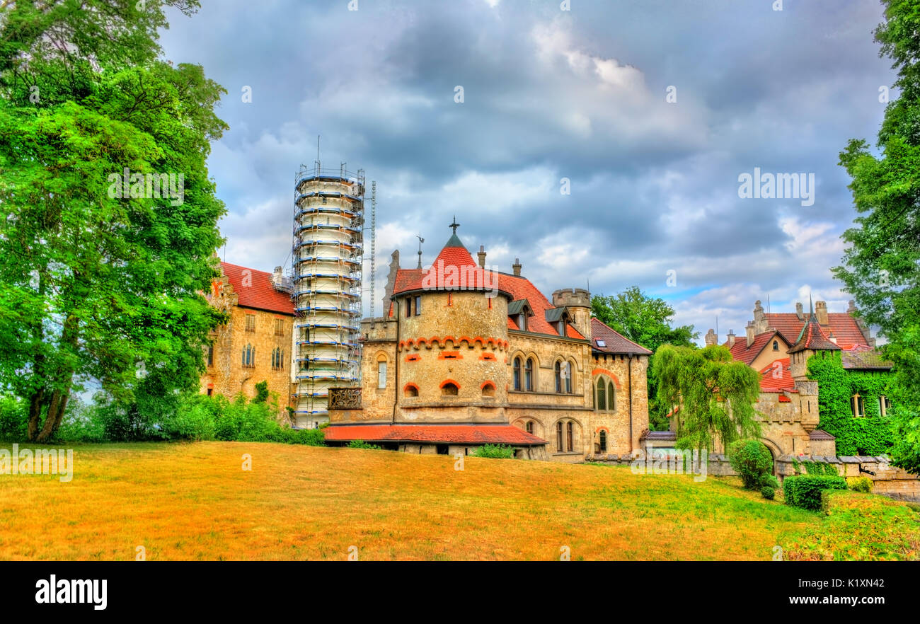 Vista del Castello di Lichtenstein in Baden-Württemberg, Germania Foto Stock