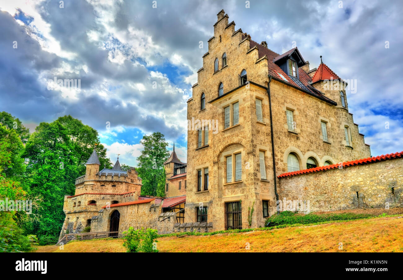 Vista del Castello di Lichtenstein in Baden-Württemberg, Germania Foto Stock