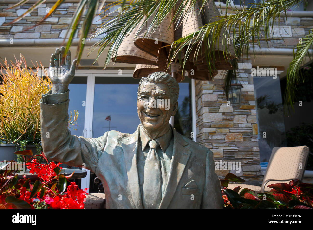 Ronald Reagan scultura, Isola Balboa, Newport Beach, Orange County, California, Stati Uniti. Solo uso editoriale. Foto Stock
