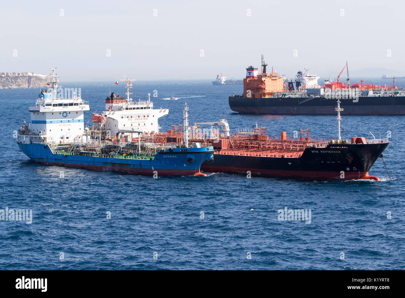 MTM Rotterdam tanker petrolio greggio e chimichiera nave ormeggiata in Gibilterra Foto Stock
