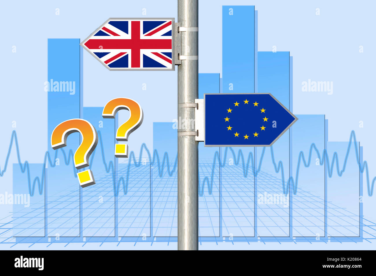 Brexit, UE, valuta britannica, uscita negoziati, la futura cooperazione, incertezza di affari e finanza Foto Stock