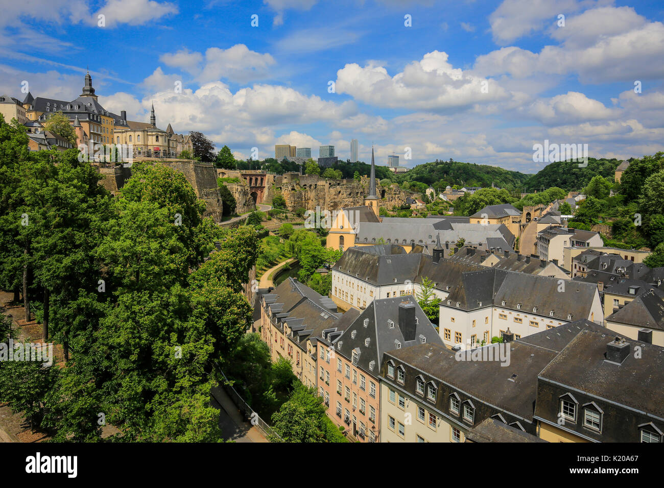 La città bassa di Grund città di Lussemburgo, Granducato del Lussemburgo Foto Stock