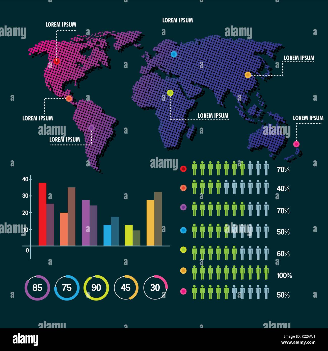 Mappa mondo infografico statistiche demografiche presentazione Immagine e  Vettoriale - Alamy