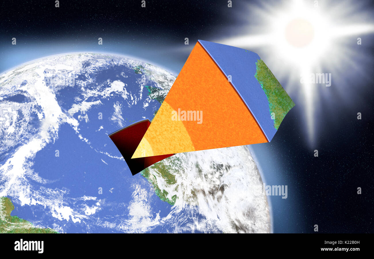 La Terra è formata da tre strati concentrici: il nucleo, il mantello e la crosta; queste sono separate da zone di transizione chiamato discontinuità. Foto Stock