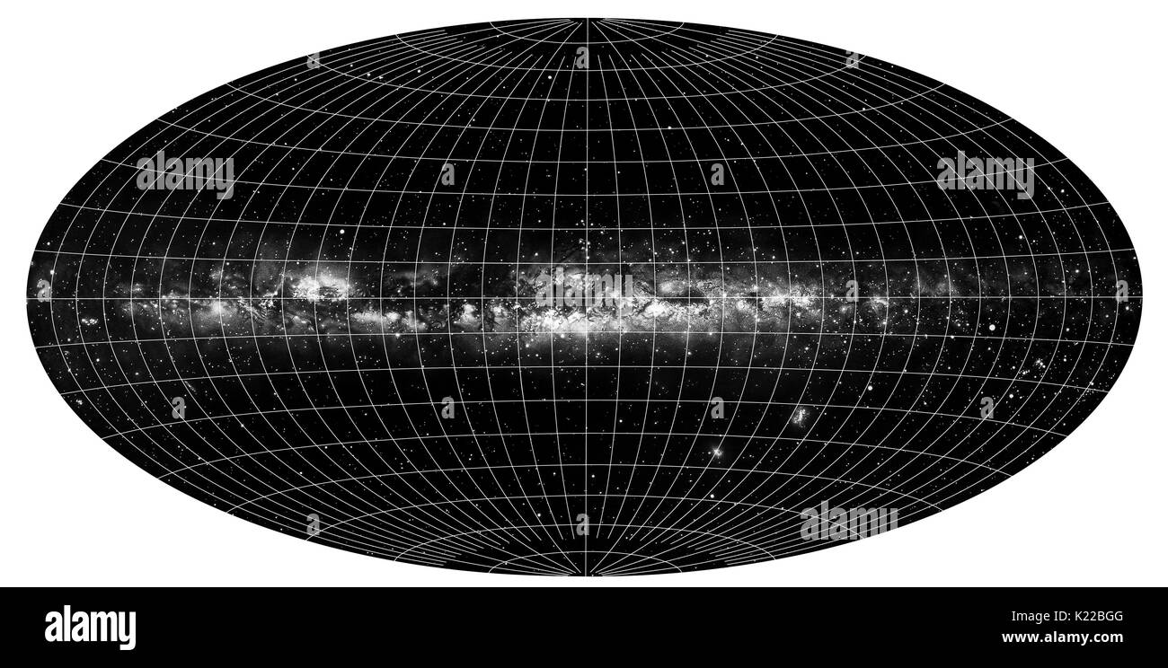 È difficile determinare la forma esatta della nostra galassia, perché il fatto che siamo all'interno significa che noi non possiamo vedere nella sua interezza. Siamo leggermente sopra l'equatore galattico, e il nucleo sembra essere nella direzione del Sagittario. Purtroppo non siamo in grado di vedere il rigonfiamento, perché è nascosta dietro la polvere densa. Foto Stock