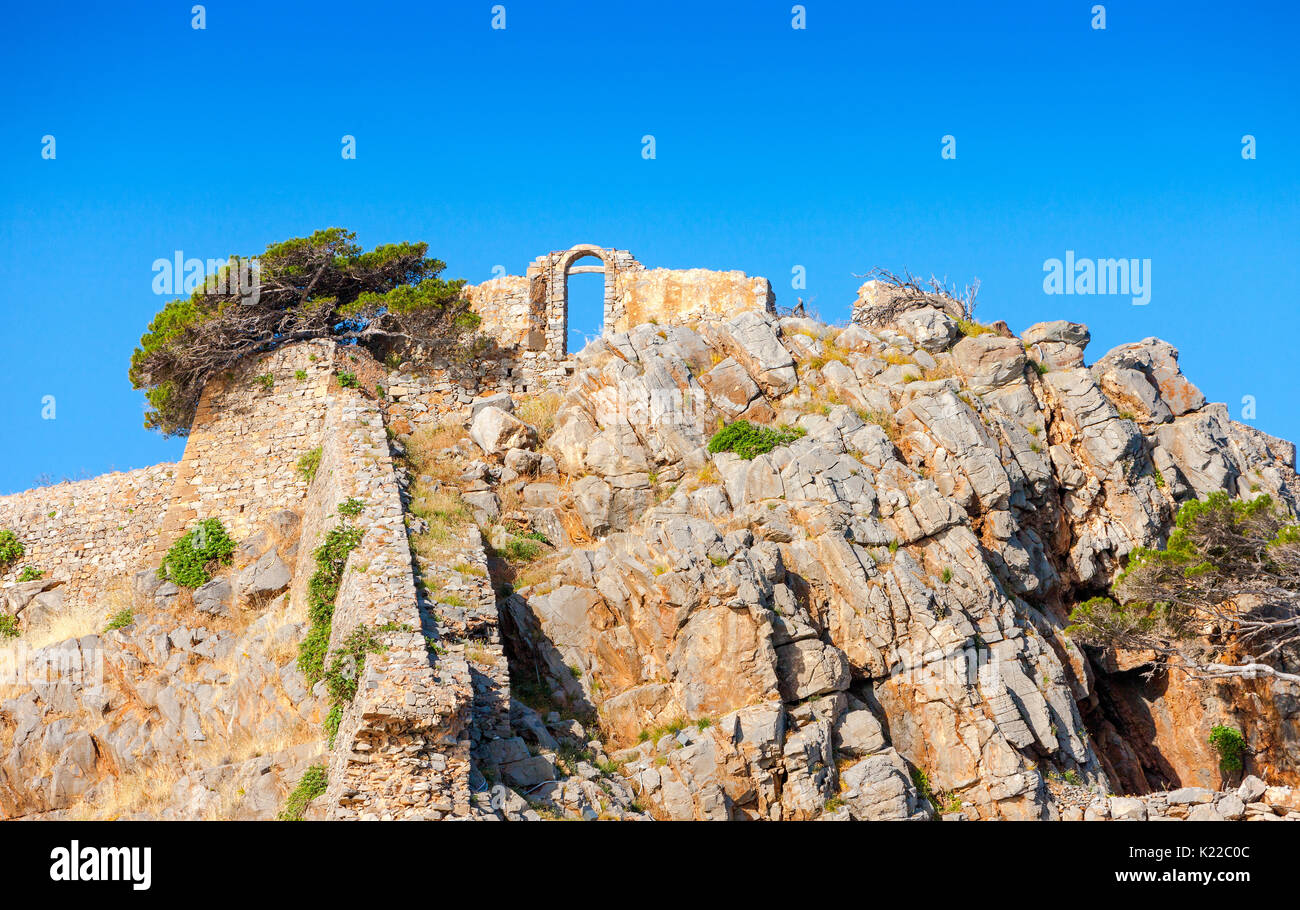 L'isola fortezza di Spinalonga, Creta, Grecia Foto Stock