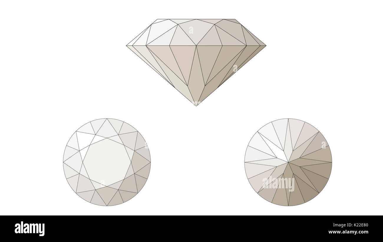 Il più comune per il taglio di un diamante è il taglio brillante; consiste di 58 faccette distribuite su due facce, che sono separati da un corpino. Foto Stock