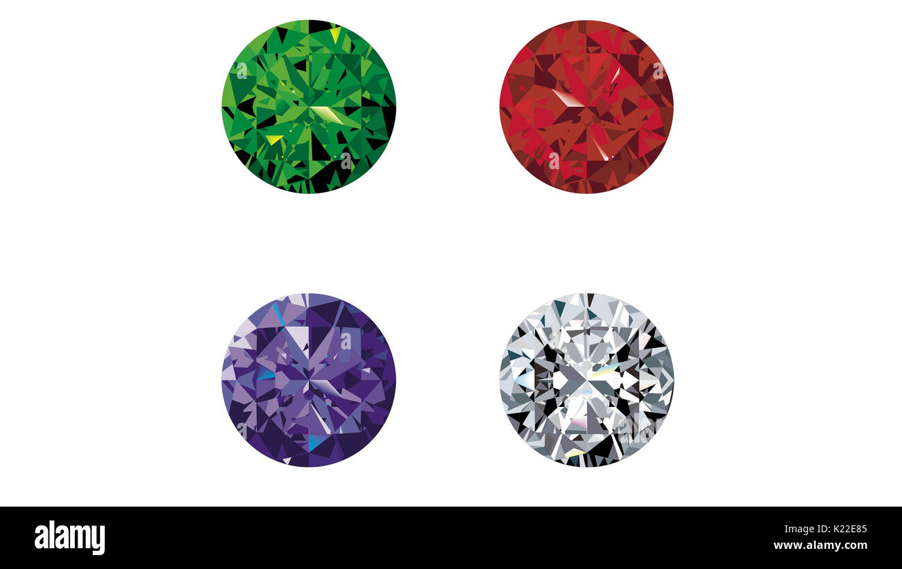 Il valore di questi quattro gemme è basato sulla loro rarità, brillantezza e durata. Foto Stock