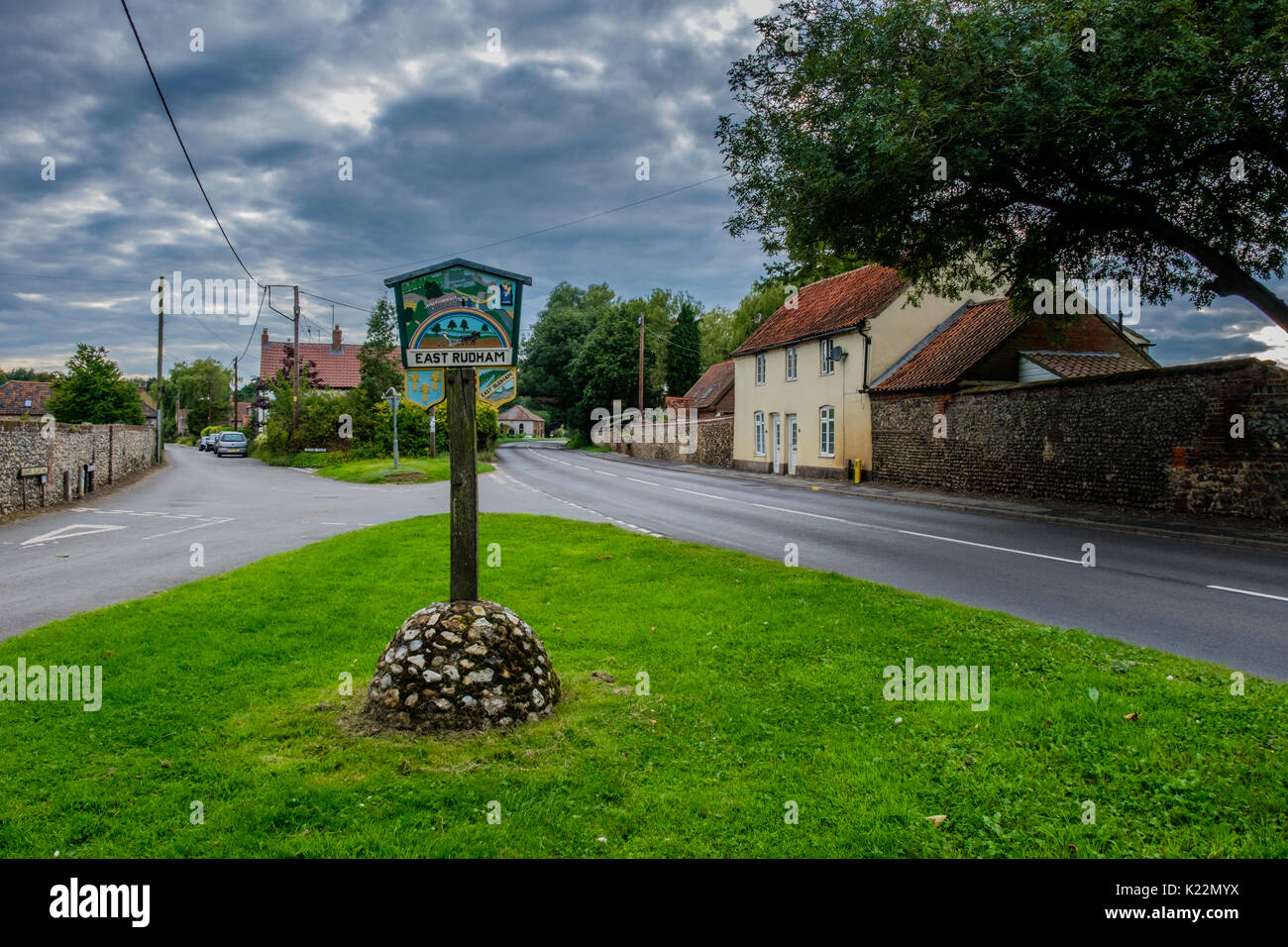 East Rudham village segno, East Rudham, vicino a Fakenham, Norfolk, Regno Unito Foto Stock