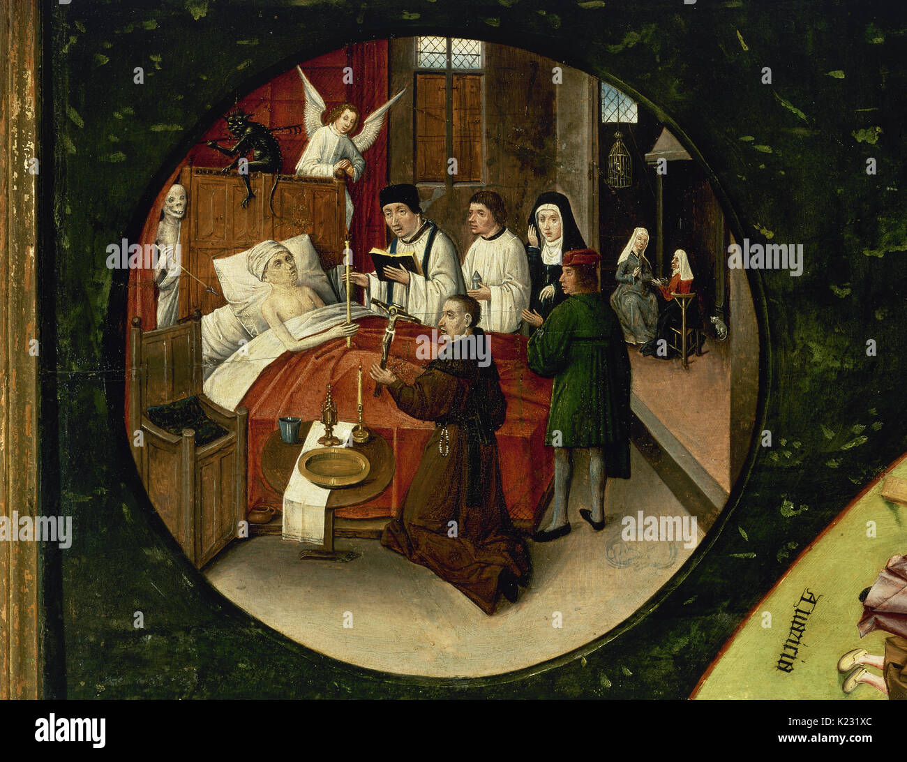 Hieronymus Bosch (c.1450-1516). Pittore olandese. Tabella dei sette peccati capitali e le quattro cose ultime, 1505-1510. Dettaglio di un decesso di un peccatore (una delle ultime quattro cose). Il Museo del Prado. Madrid. Spagna. Foto Stock