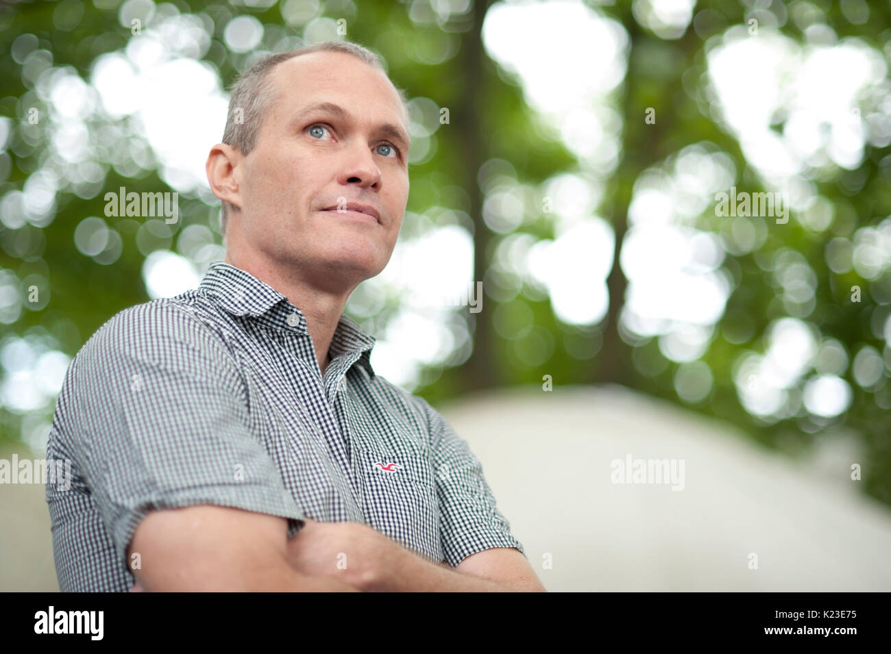 Edinburgh, Regno Unito. Il 28 agosto 2017. Romanziere e novelliere David Vann, apparendo a Edinburgh International Book Festival. Credito: Lorenzo Dalberto/Alamy Live News Foto Stock