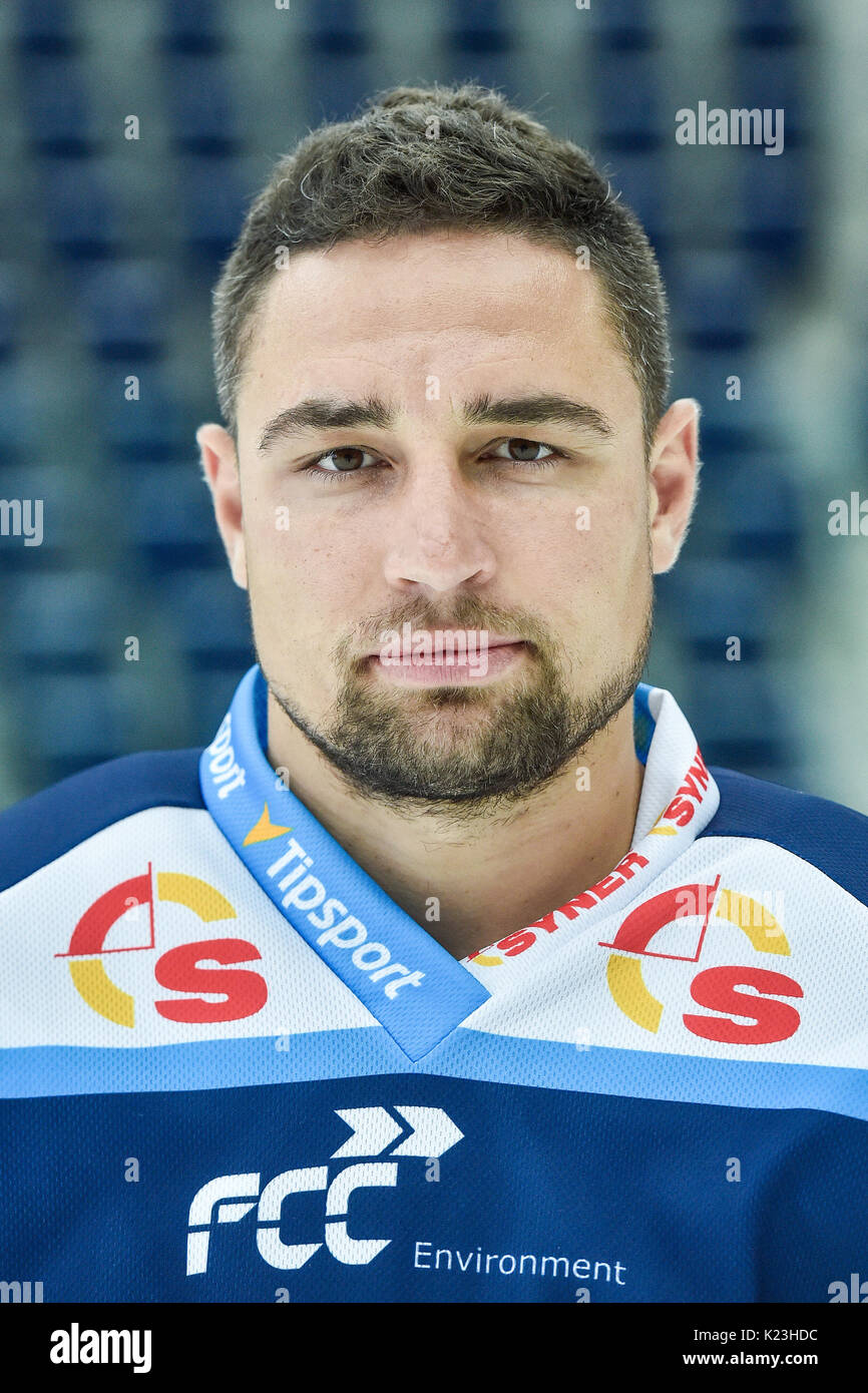 Liberec, Repubblica Ceca. 28 Agosto, 2017. Lukas Kranzelok della Repubblica ceca di hockey Bili Tygri Liberec, extra league stagione 2017/2018, in Liberec (Repubblica Ceca), il 28 agosto 2017. Credito: Radek Petrasek/CTK foto/Alamy Live News Foto Stock