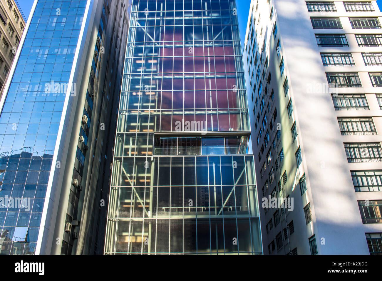 Sao Paulo, Brasile, 28 agosto 2017. La facciata dell'edificio che ospiterà la nuova sede del Instituto Moreira Salles il Paulista Avenue, con la sua inaugurazione prevista per la metà di settembre 2017, nella regione centrale di Sao Paulo City Foto Stock
