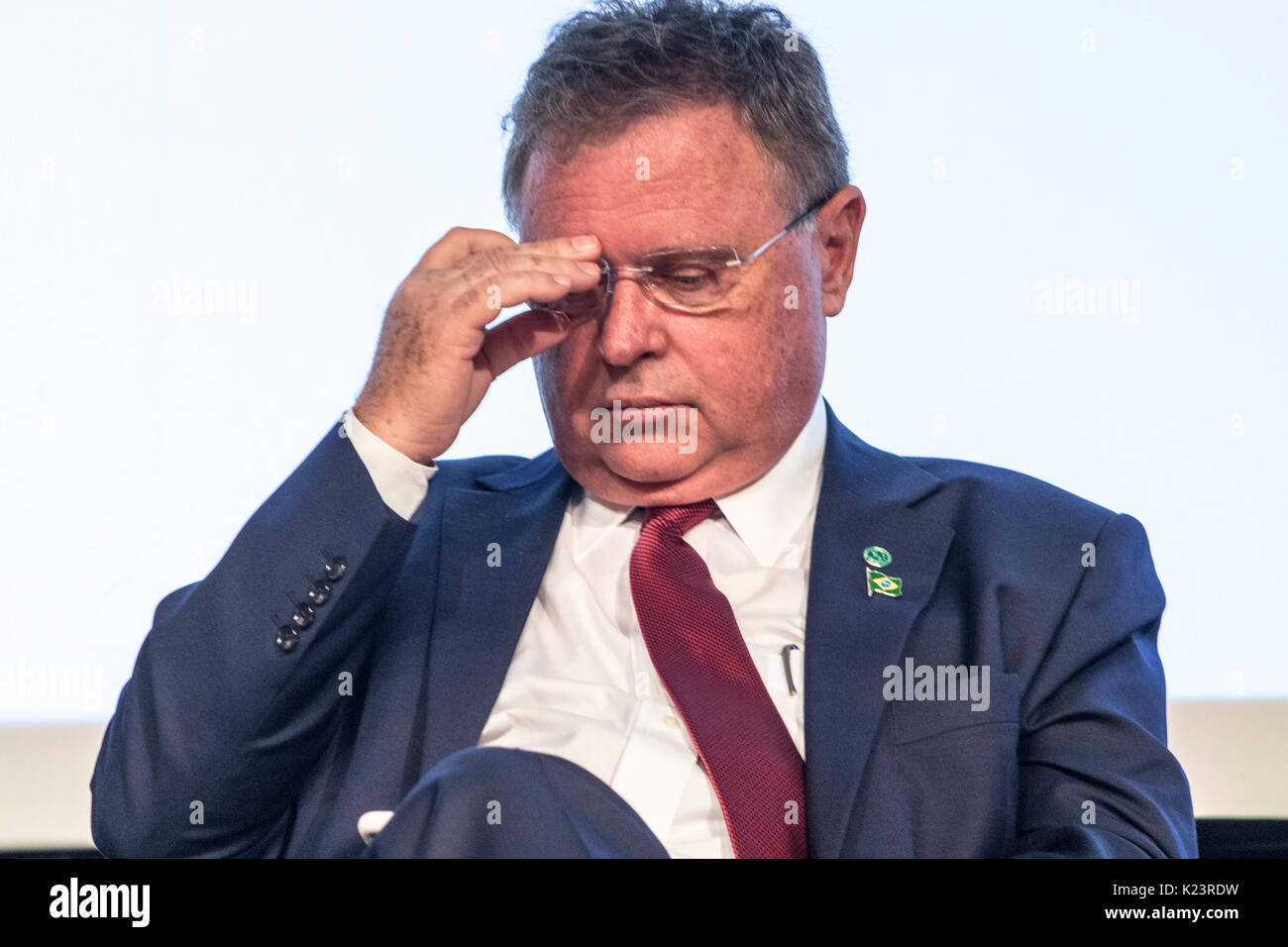 Sao Paulo, Brasile. Il 29 agosto, 2017. Il ministro dell'agricoltura Blairo Maggi durante l'apertura internazionale del pollame e carne di maiale mostra a Anhembi, Sao Paulo Credito: Alf Ribeiro/Alamy Live News Foto Stock