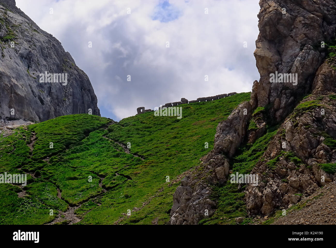 Fronte italiano WWI, Alpi Carniche, monte Chiadenis. Trincea italiana. Foto Stock