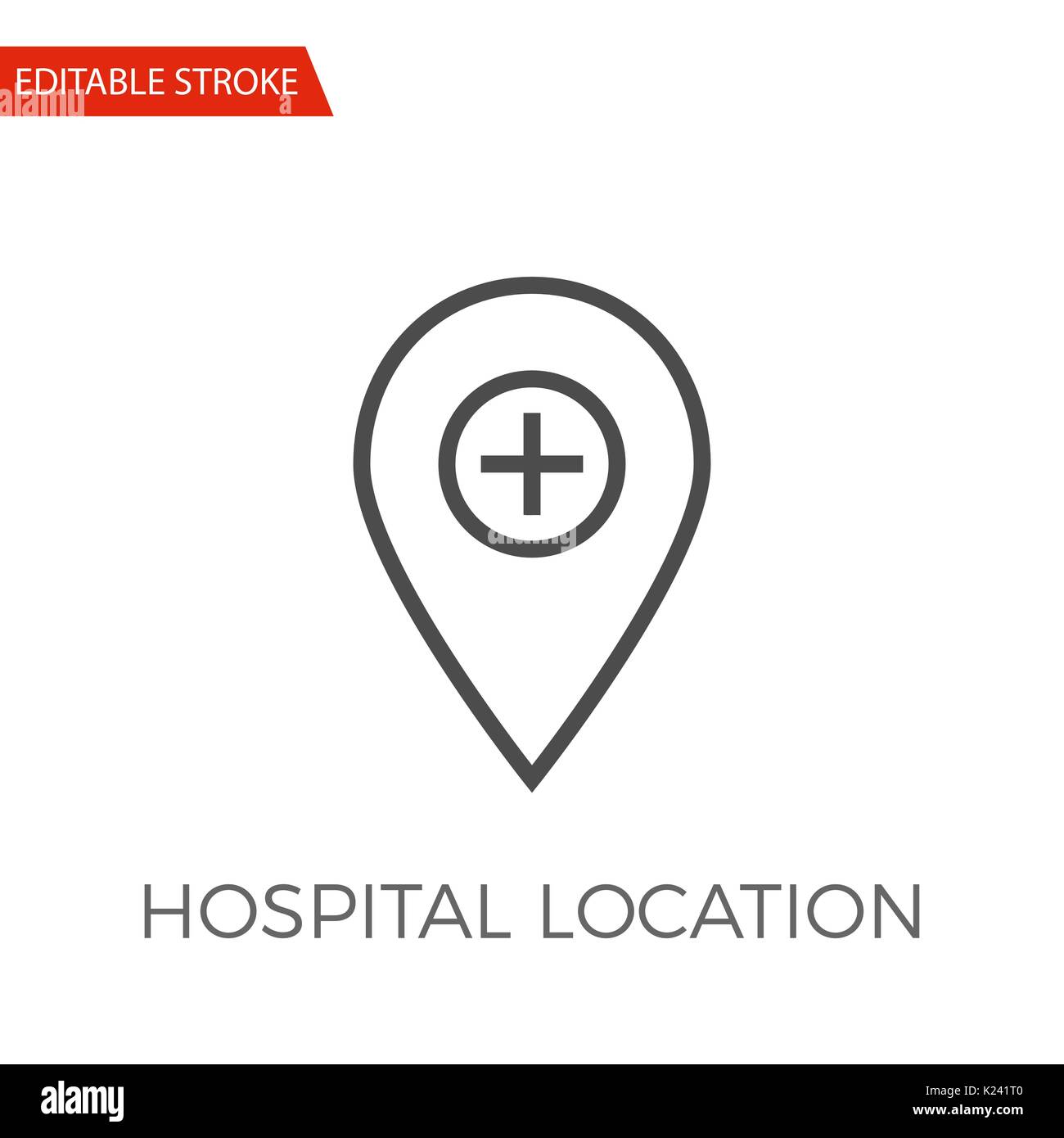Posizione ospedale linea sottile icona Vettore. Icona piatta isolata su uno sfondo bianco. Corsa modificabile file EPS. Illustrazione Vettoriale. Illustrazione Vettoriale