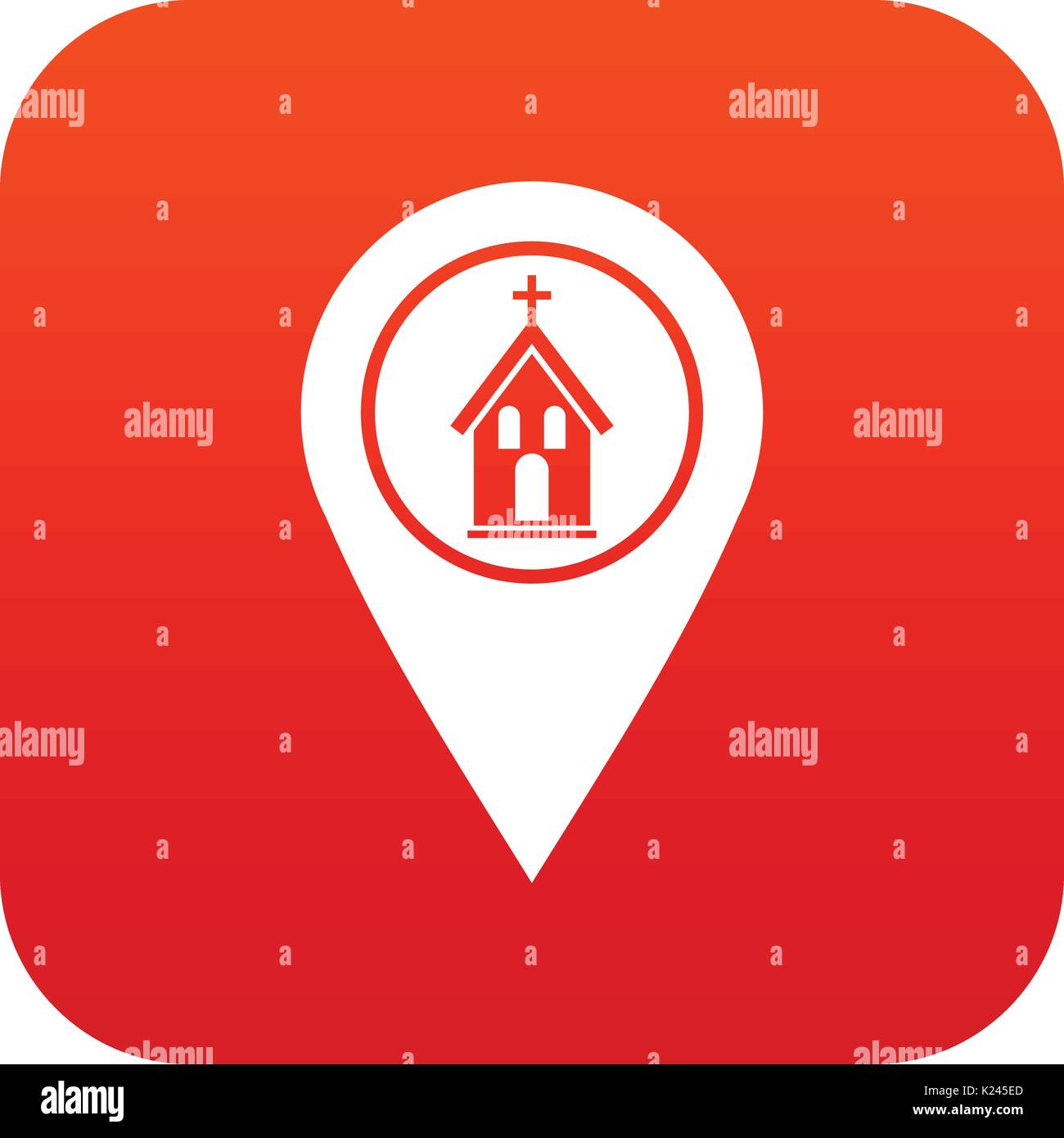 Puntatore Mappa con chiesa icona rossa digitale Illustrazione Vettoriale
