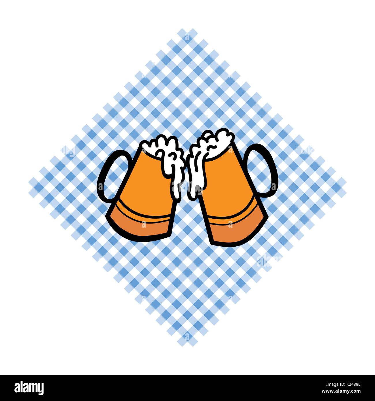 Il Bayern pattern sfondo. Tedesco tradizionale Oktoberfest bier festival con due bicchieri di birra. Vettore illustrazione lettering. Illustrazione Vettoriale