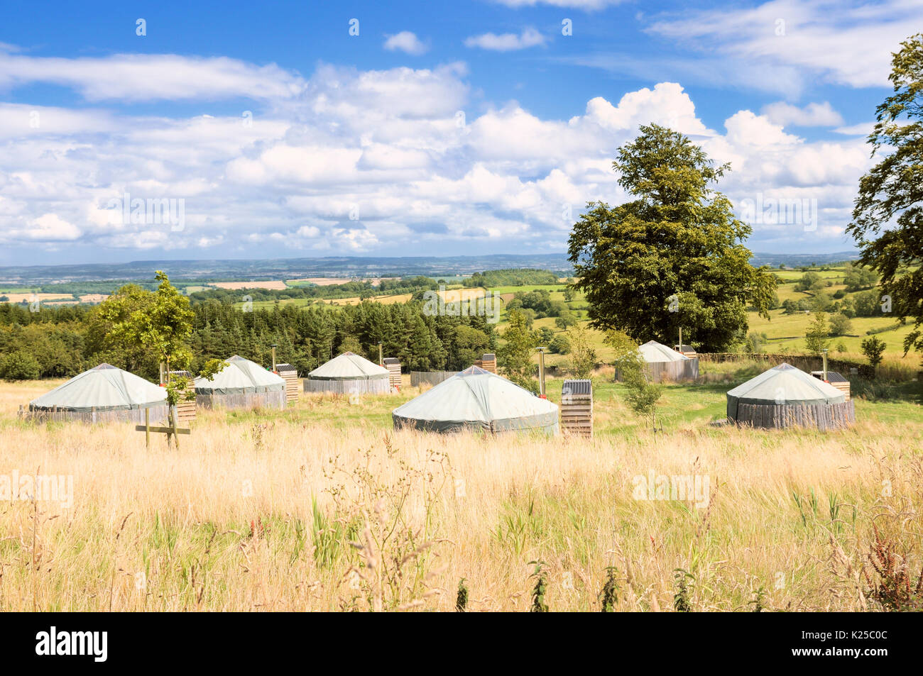 Yurts a Swinton Bivouac, un sito di lusso glamping nella Yorkshire Dales, Inghilterra, Regno Unito Foto Stock