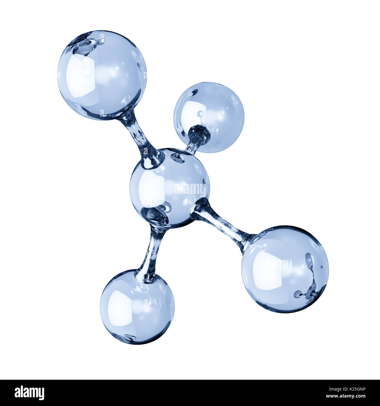 Molecola di vetro modello. Riflessione e rifrazione molecolare astratta forma isolata su sfondo bianco. 3D rendering immagine Foto Stock
