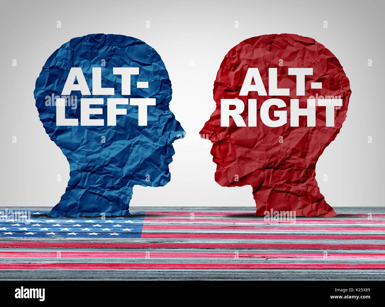 Alt destro o altleft nozione come un politico e pensiero sociale idelogies concetto con due facce contrapposte di ideologia dibattito con 3D'illustrazione. Foto Stock