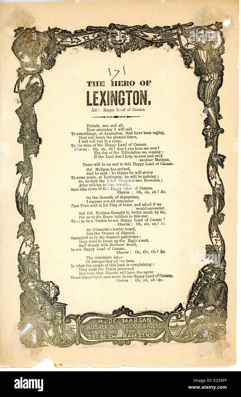 Costeggiata dalla guerra civile americana intitolata "L'eroe di Lexington', glorificando unione ufficiale dell esercito James A. Mulligan e chiamando per comandanti più simili a lui, New York New York, 1863. Foto Stock