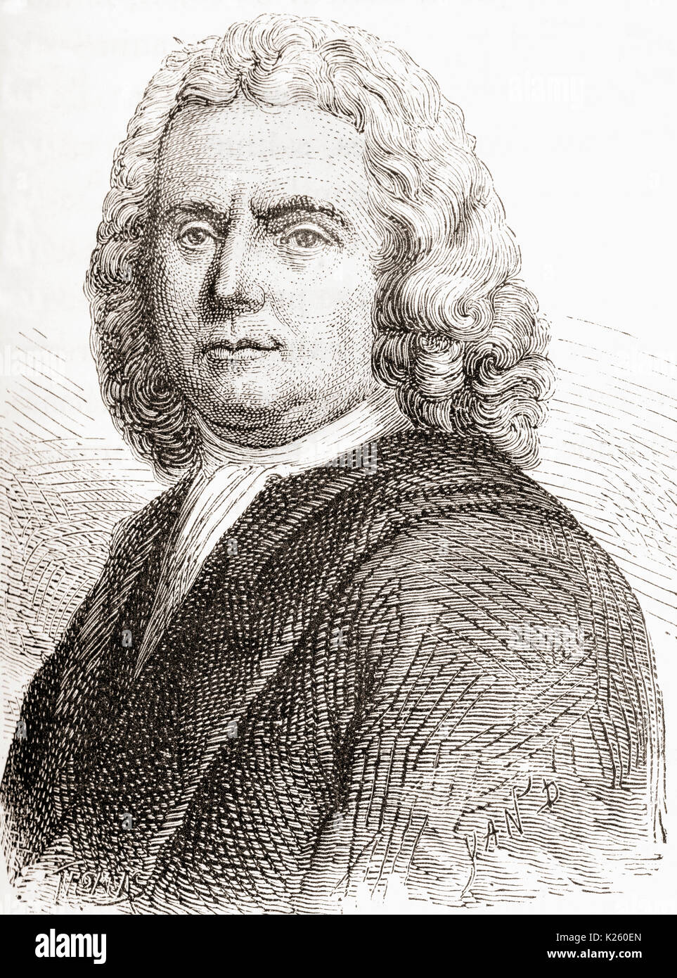 Herman Boerhaave, 1668 - 1738. Botanico olandese, farmacia, umanista cristiana e medico. Da Les Merveilles de la Science, pubblicato 1870. Foto Stock