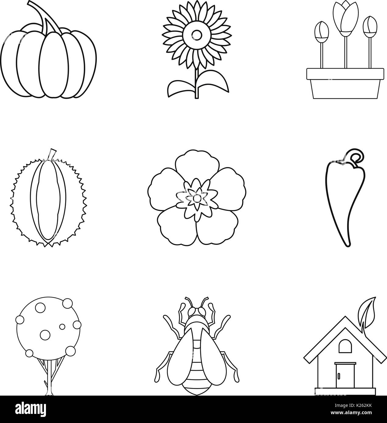 Girasole set di icone di stile di contorno Illustrazione Vettoriale