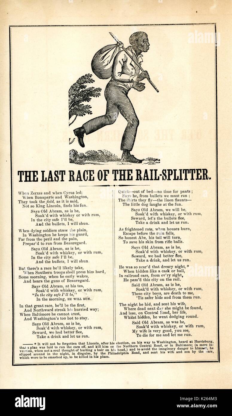 Costeggiata dalla guerra civile americana, intitolato "L'ultima gara del Rail-Splitter', invocando per la confederazione del potere e la viltà di Abraham Lincoln, 1864. Foto Stock