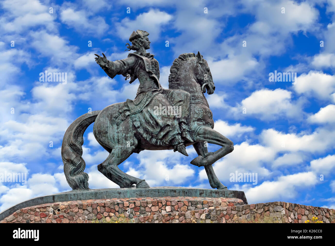 Statua equestre di imperatrice Elisabetta Petrovna. Città Baltiysk, la regione di Kaliningrad, Russia Foto Stock