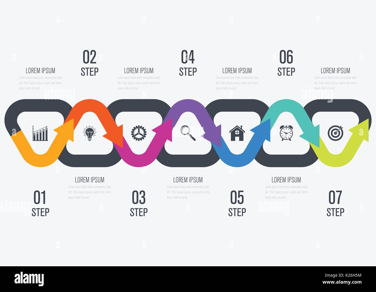 Modello Infographics 7 opzioni Illustrazione Vettoriale