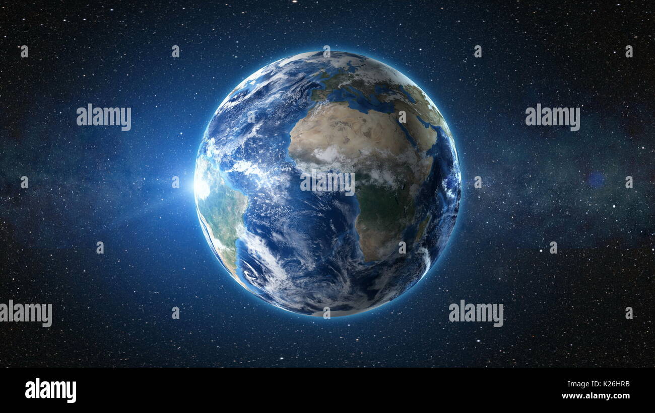 3D Render: Sunrise vista dallo spazio del pianeta terra Foto Stock