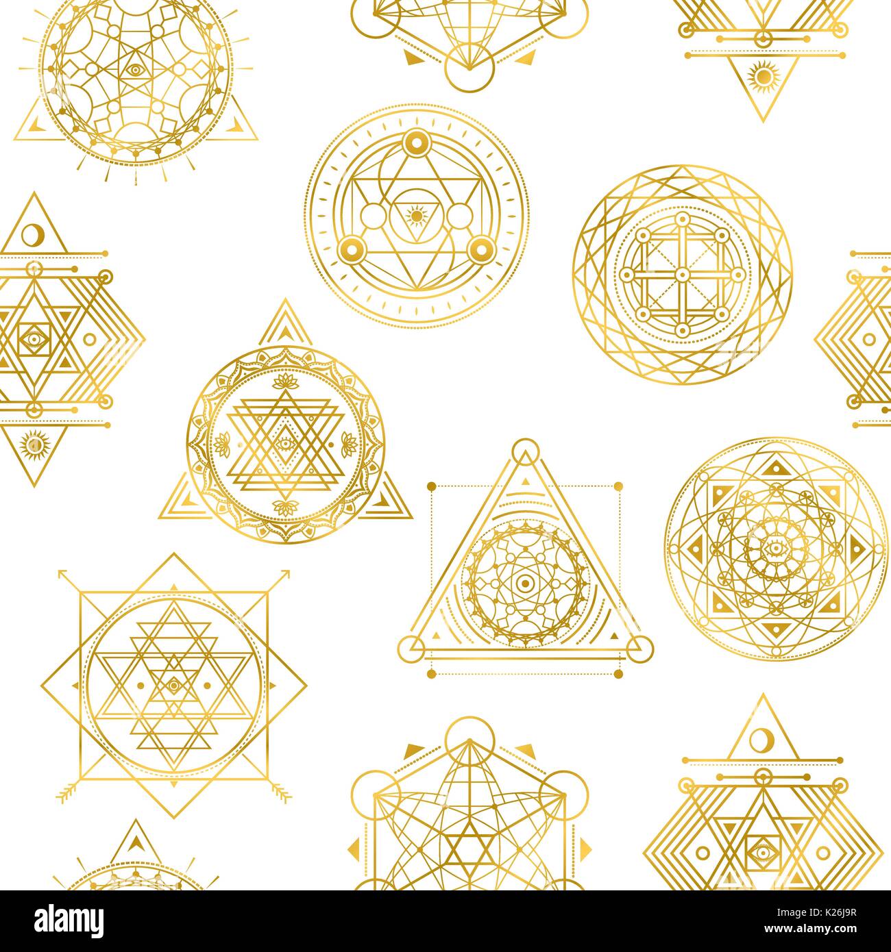 Vettore di Seamless pattern con sacra forme d'oro Illustrazione Vettoriale