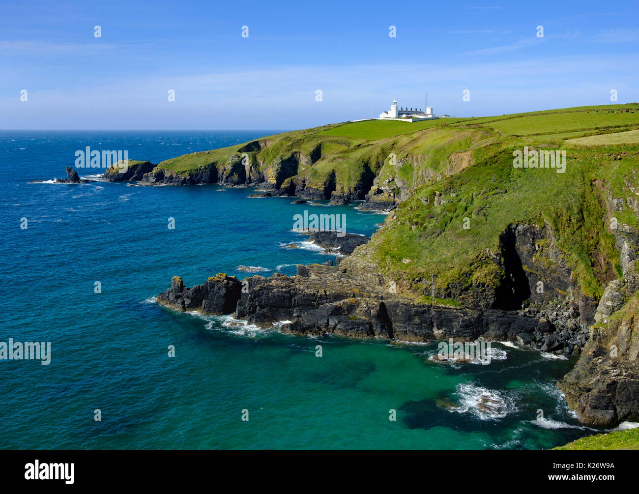 Lizard faro, Lizard Point, penisola di Lizard, Cornwall, England, Regno Unito Foto Stock