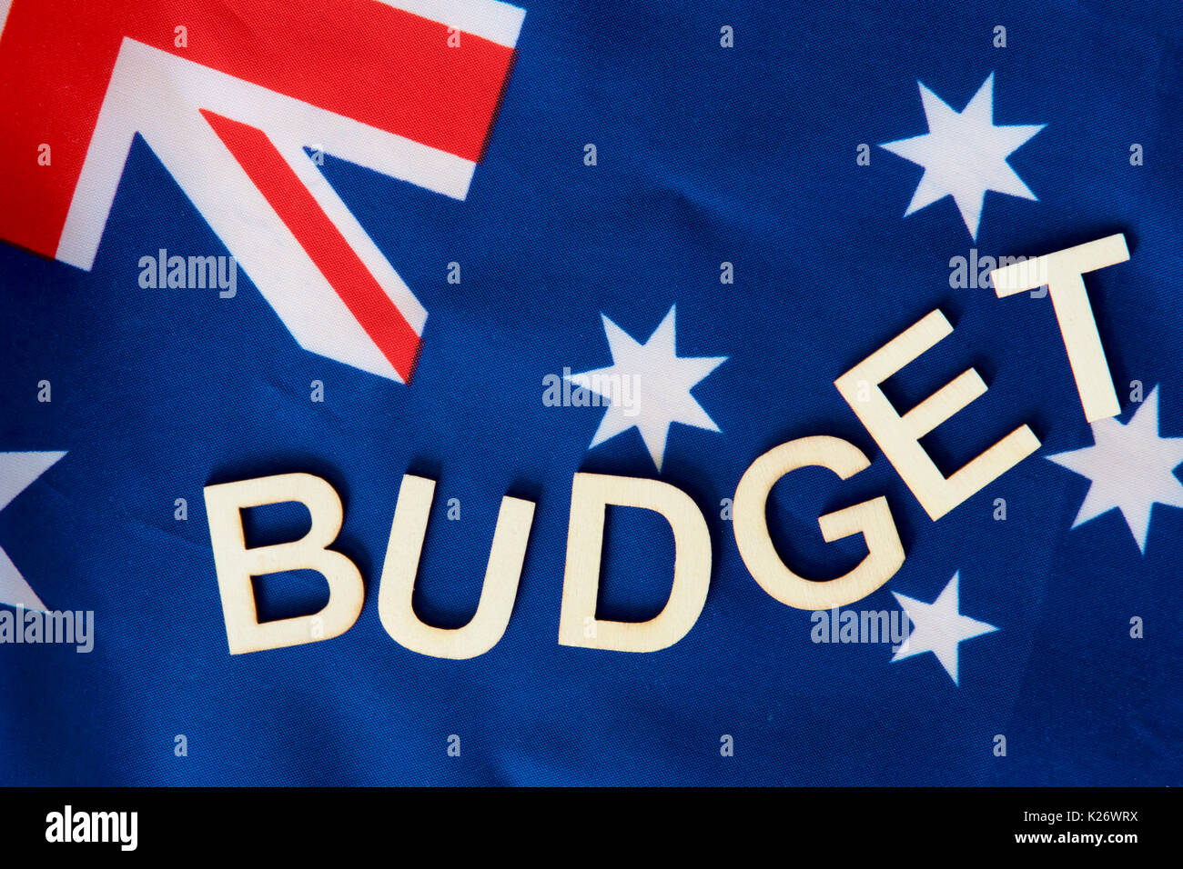 Redazione del bilancio sulla bandiera australiana. Foto Stock