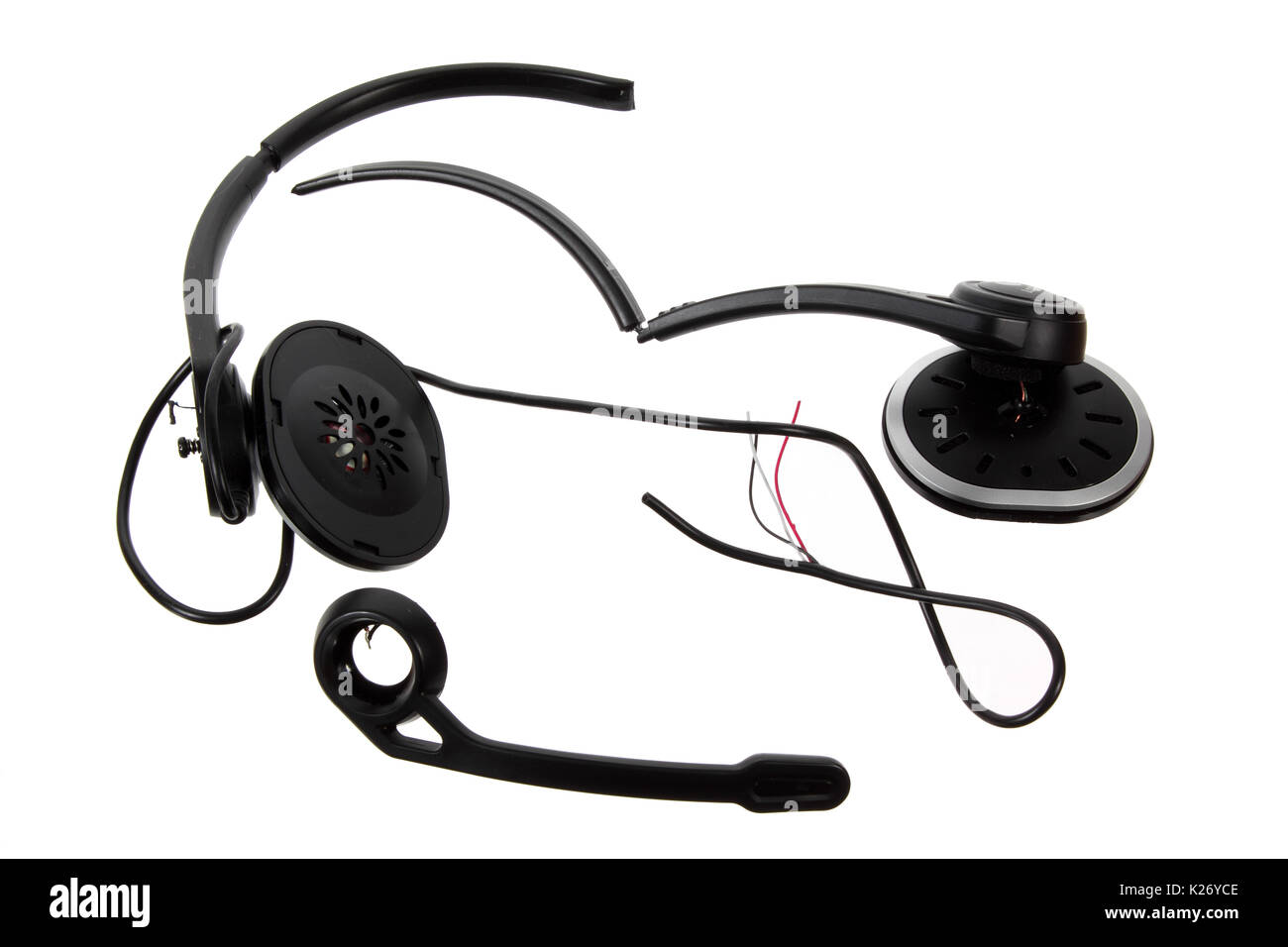 Testa rotto Telefono su sfondo bianco Foto Stock