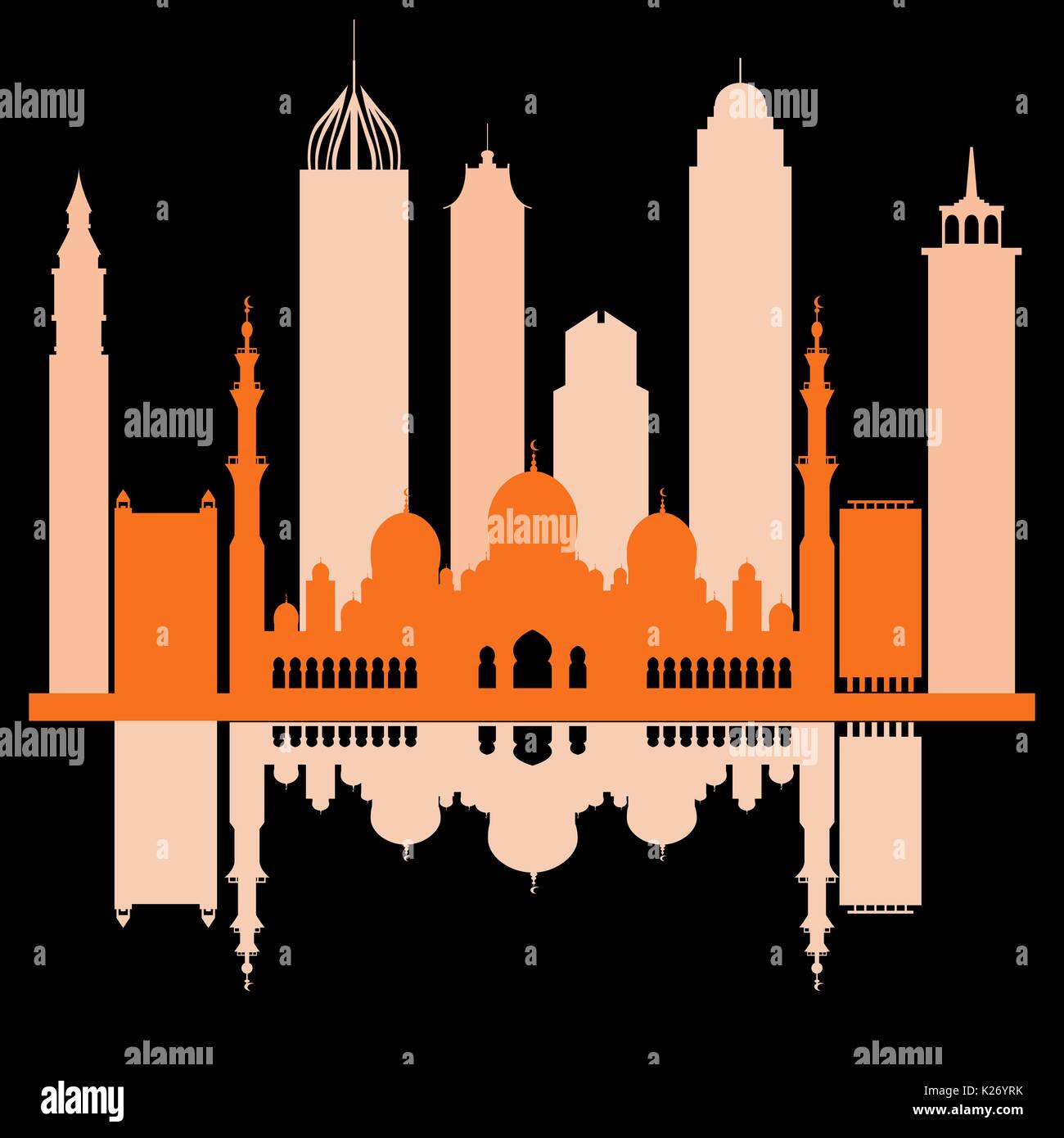 Illustrazione Vettoriale di Emirati Arabi Uniti grattacieli silhouette. Dubai e Abu Dhabi edifici. Design per banner, poster o di stampa. Illustrazione Vettoriale