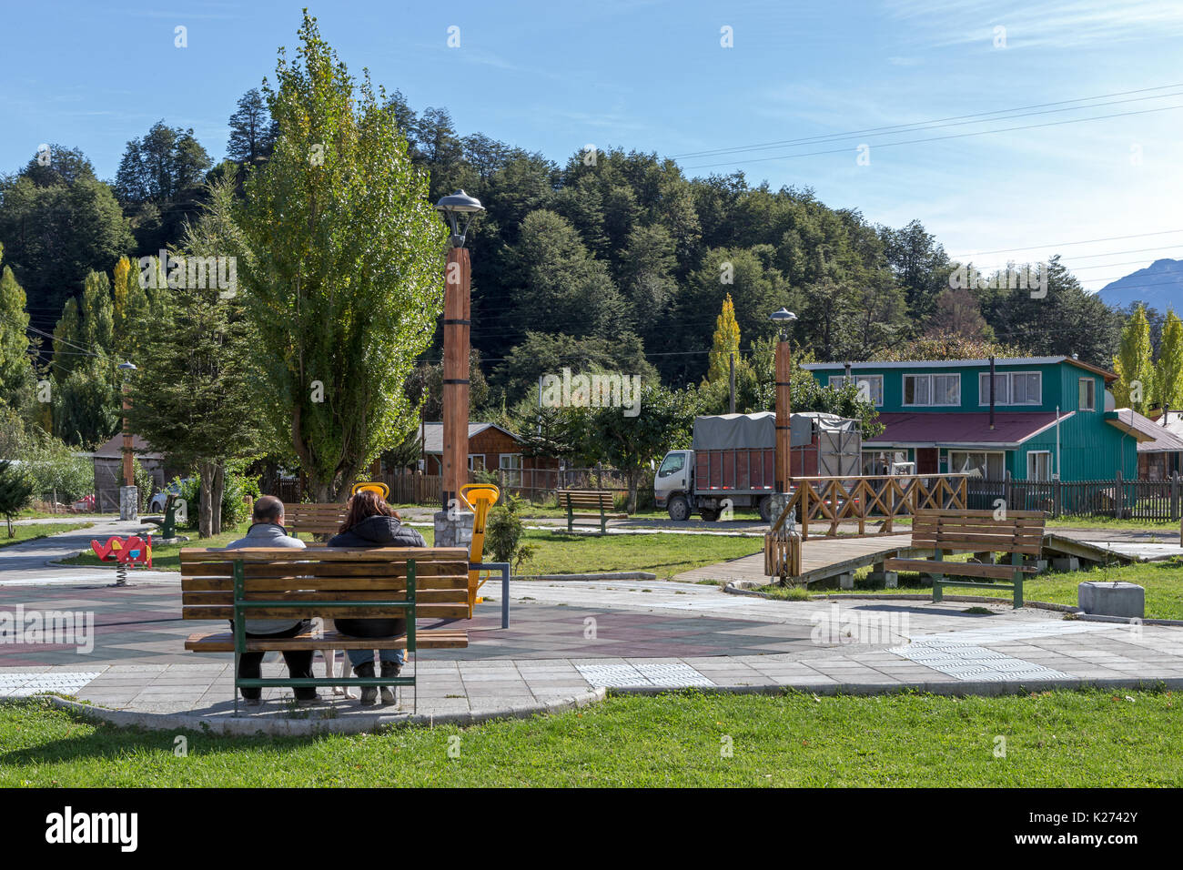 Plaza Puerto Rio Tranquilo Patagonia Cile Foto Stock