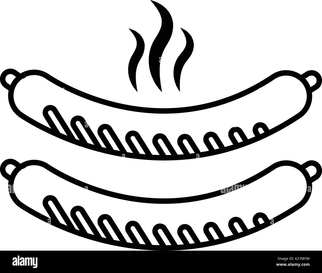 Salsicce alla griglia icona, Outline stile linea Illustrazione Vettoriale