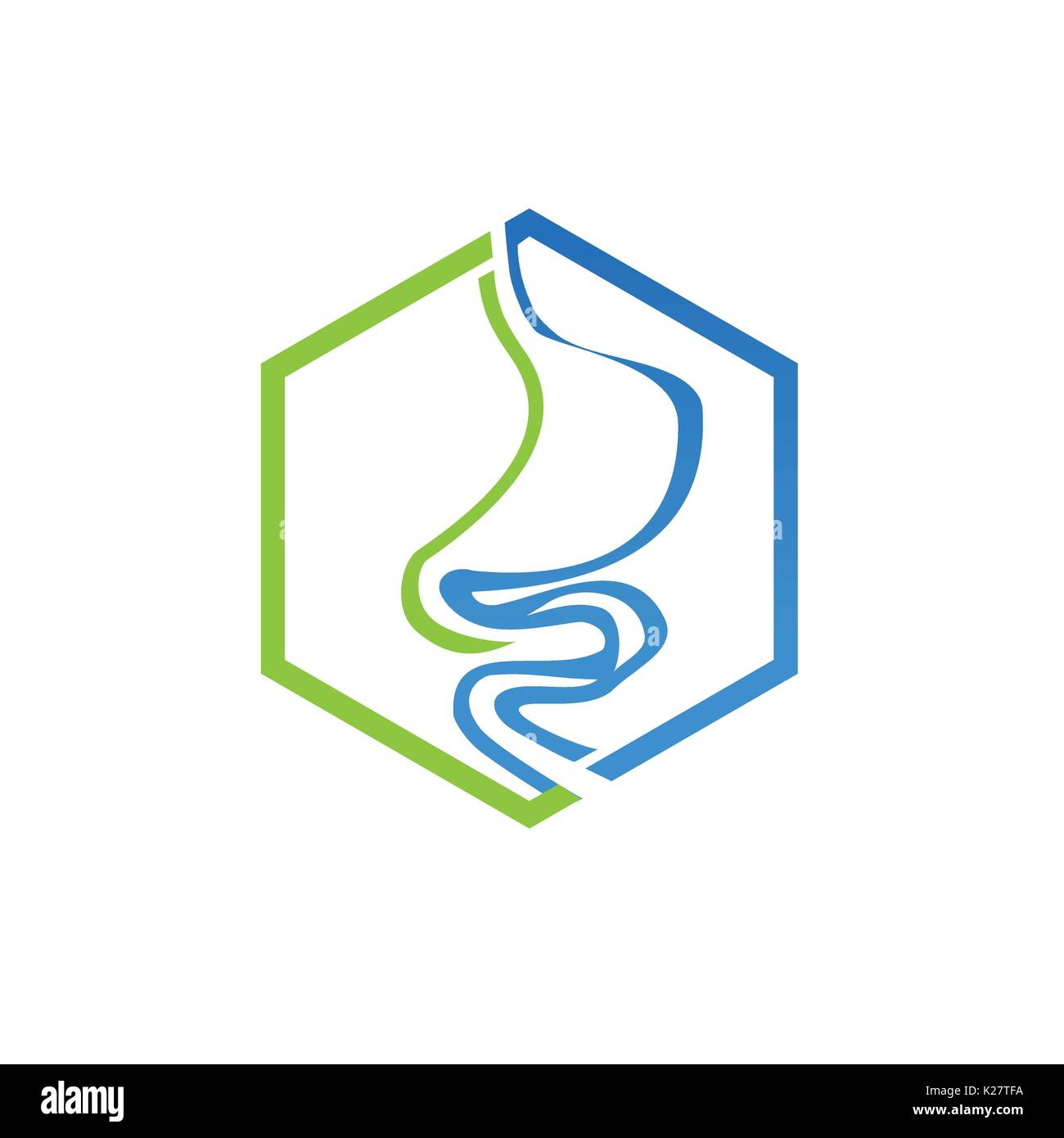 Contorni di stomaco in un poligono illustrazione,gastroenterology logo logo medico, simbolo design, isolati su sfondo bianco. Illustrazione Vettoriale