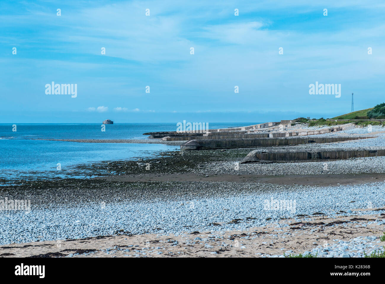 Spiaggia di East Aberthaw sul Glamorgan Heritage costa sud Wales, Regno Unito Foto Stock