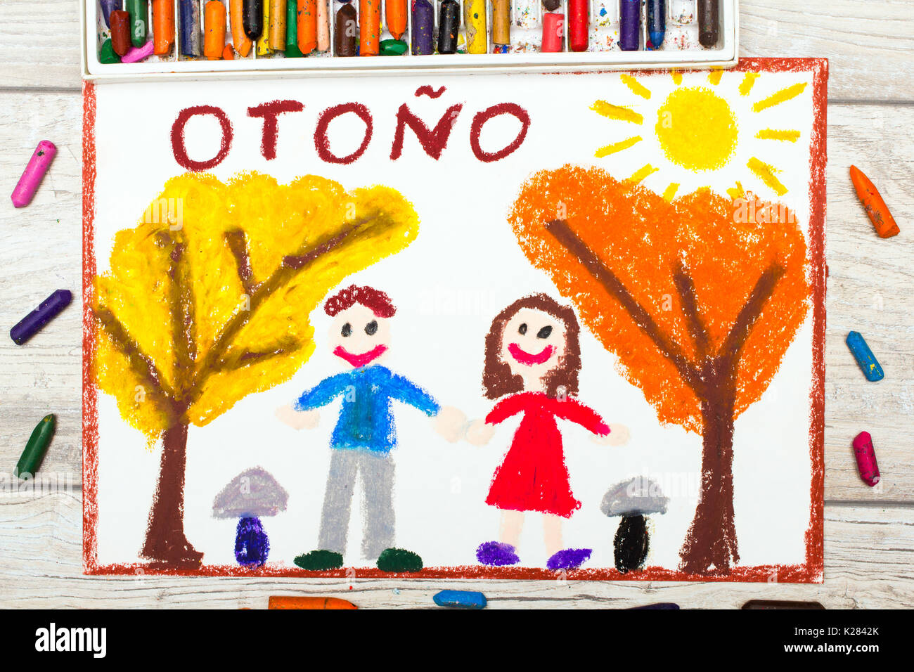 Foto Di Colorato Disegno Parola Spagnola Autunno